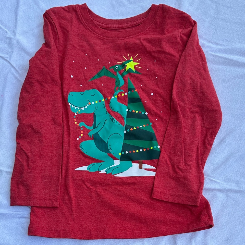 Cat & Jack Festive Red Dinosaur Long Sleeve Tee